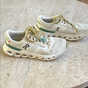 On Running Women's Cloudnova Sneakers in White with Green Accent
